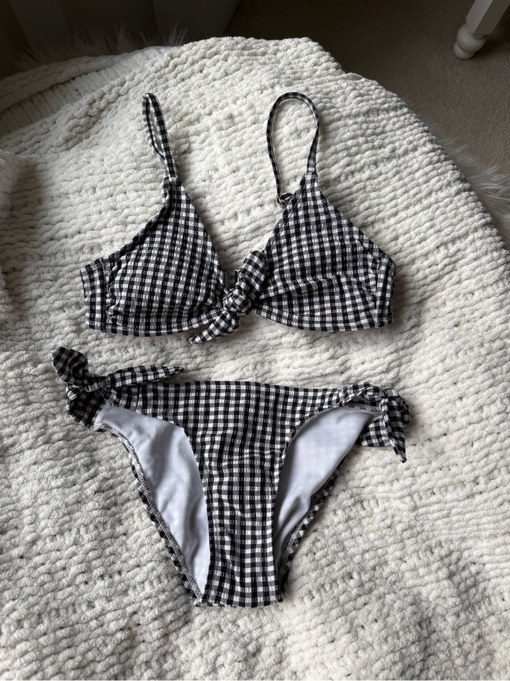 Black & White Gingham Tie-Front Bikini Set